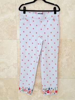 Verve Blues White Floral Print Stretch Capri Pants Large Cottagecore